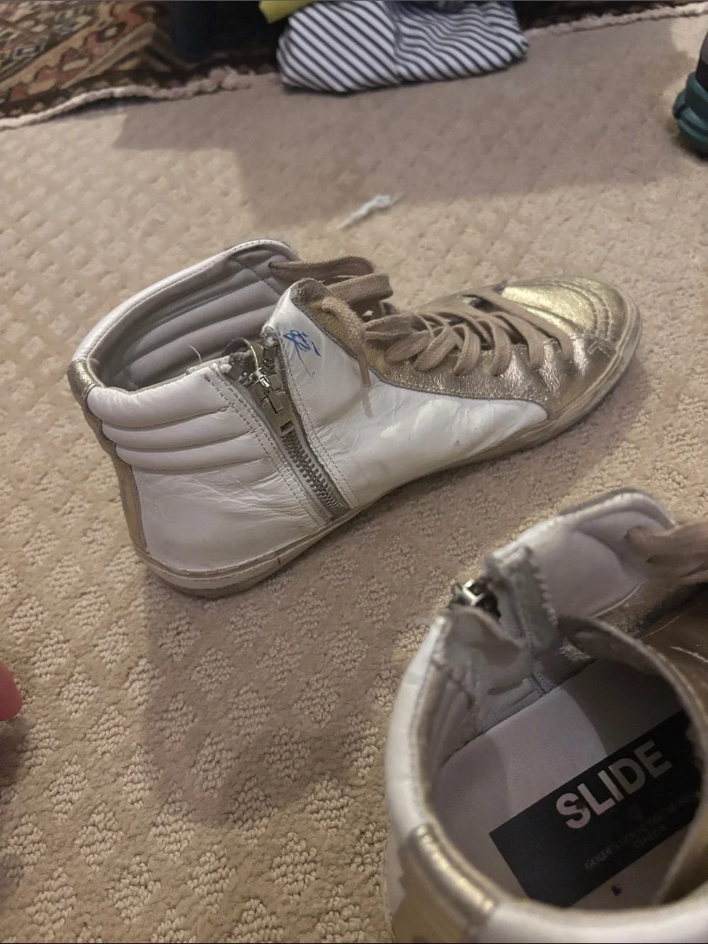 Golden Goose GGDB-Slide High-Top Sneakers in White and Gold